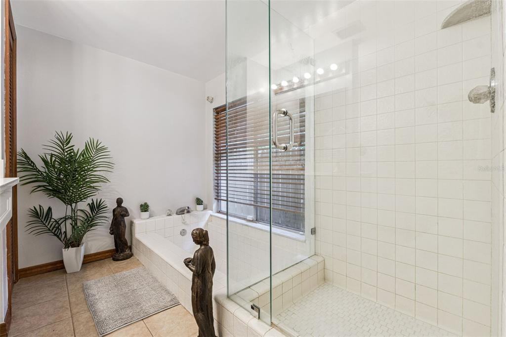 611 North Forsyth Road Orlando, FL 32807 - Photo 18 of 36 a bathroom with a tub a potted plant and a shower