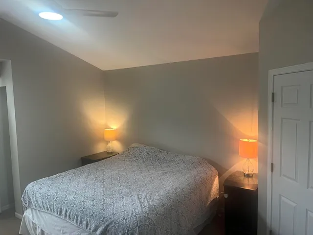 a bedroom with a bed