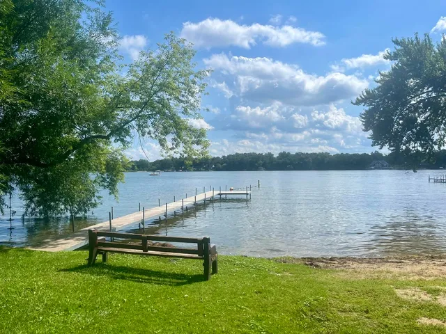 a view of a lake with outdoor space