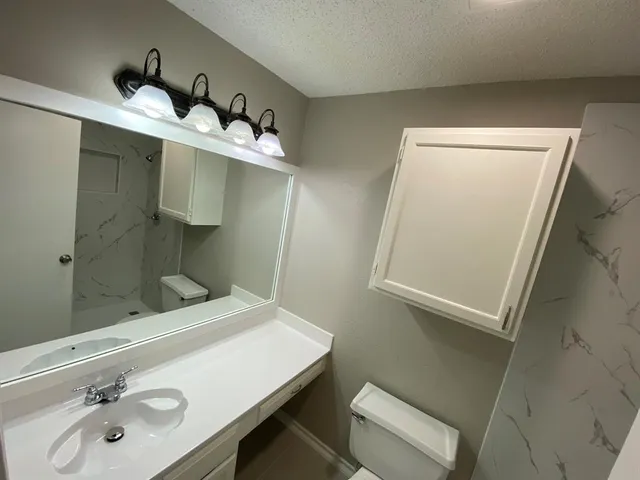 a bathroom with a sink and mirror