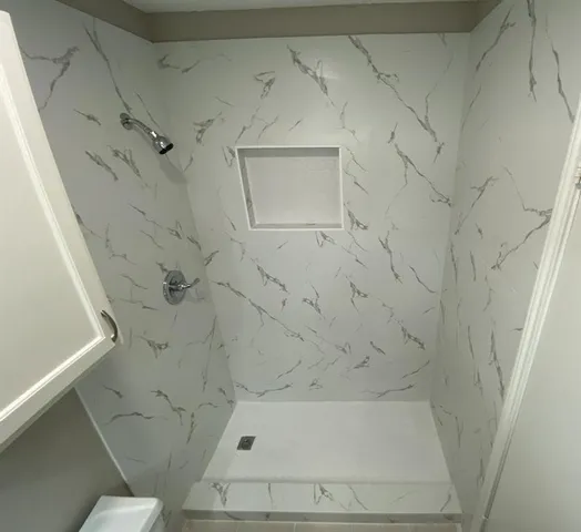 a bathroom with a bathtub