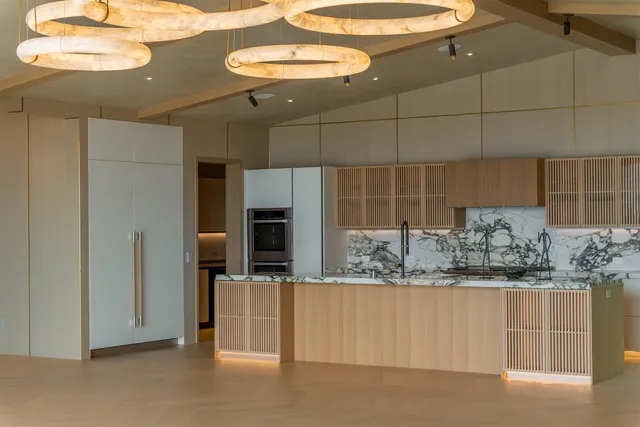 an aerial view of a house with garden