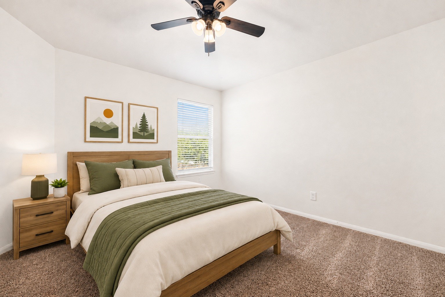 20927 Roxette Court Humble, TX 77338 - Photo 13 of 19 Another secondary bedroom offers plush carpet and a ceiling fan with integrated lighting. Virtually staged.