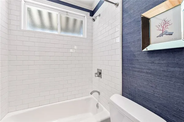 a bathroom with a toilet and a bathtub