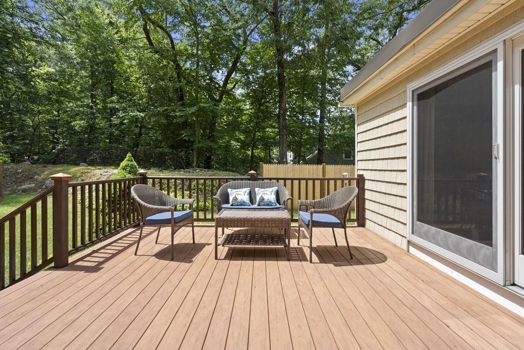 56 Ledgewood Road Dedham, MA 02026 - Photo 30 of 36 a view of a wooden deck with furniture