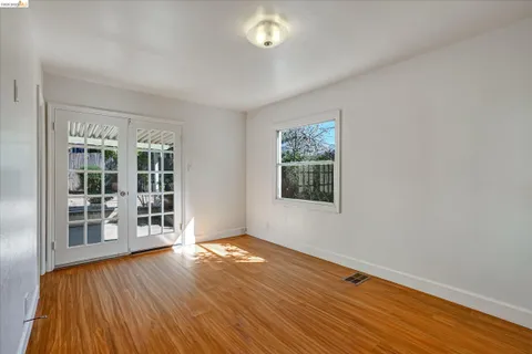 a porch with seating space and yard