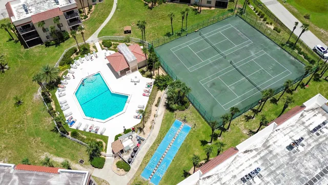 an aerial view of a house
