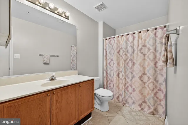 a bathroom with a sink a toilet and shower curtain