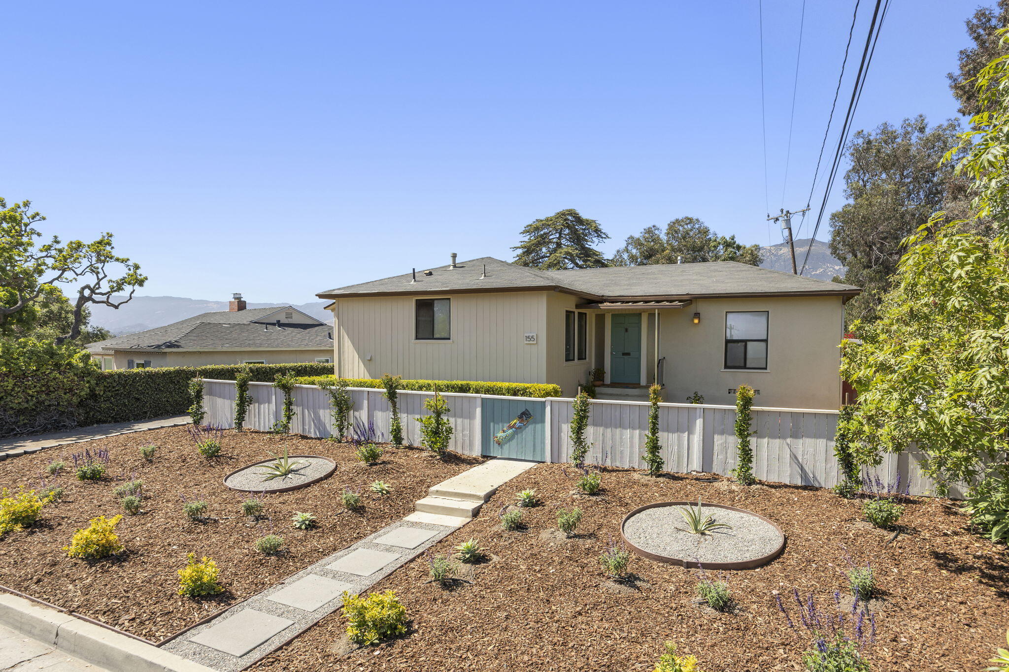 a view of a patio with furniture