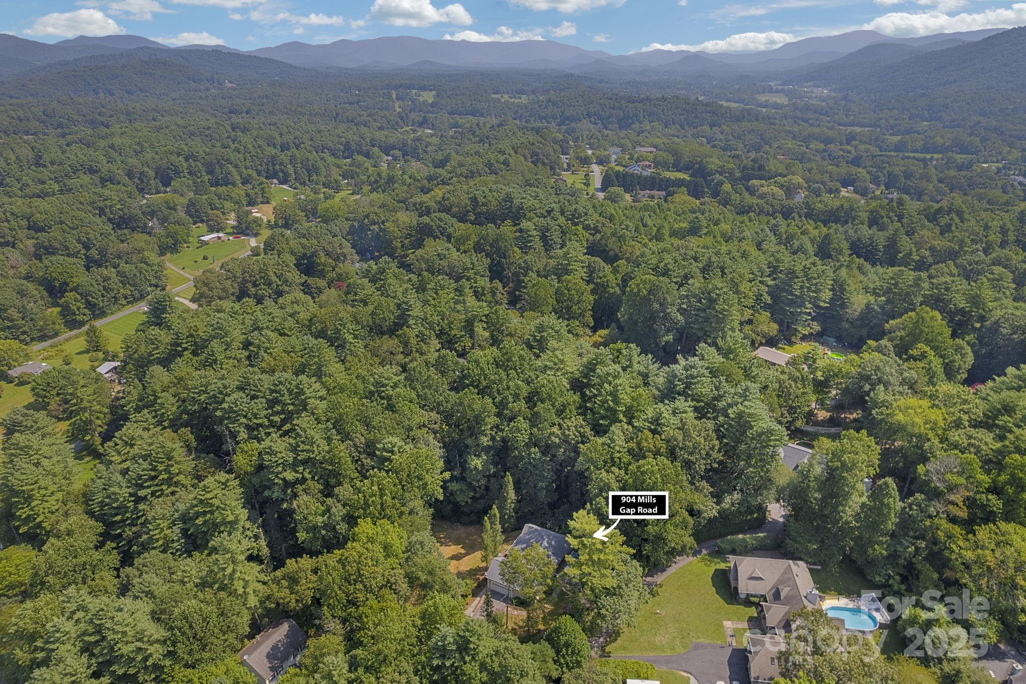 904 Mills Gap Road Fletcher, NC 28732 - Photo 32 of 36 an aerial view of residential house with outdoor space and trees all around
