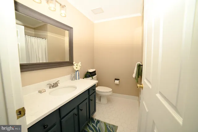 a bathroom with a sink a toilet and a mirror