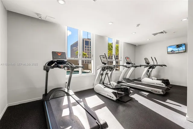a view of a room with gym equipment