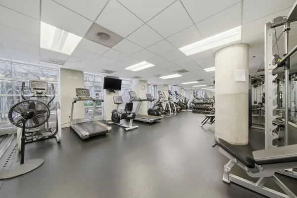 a view of a room with gym equipment