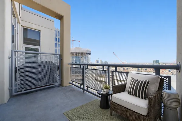 a balcony with a couch