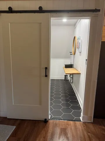 a bathroom with a window