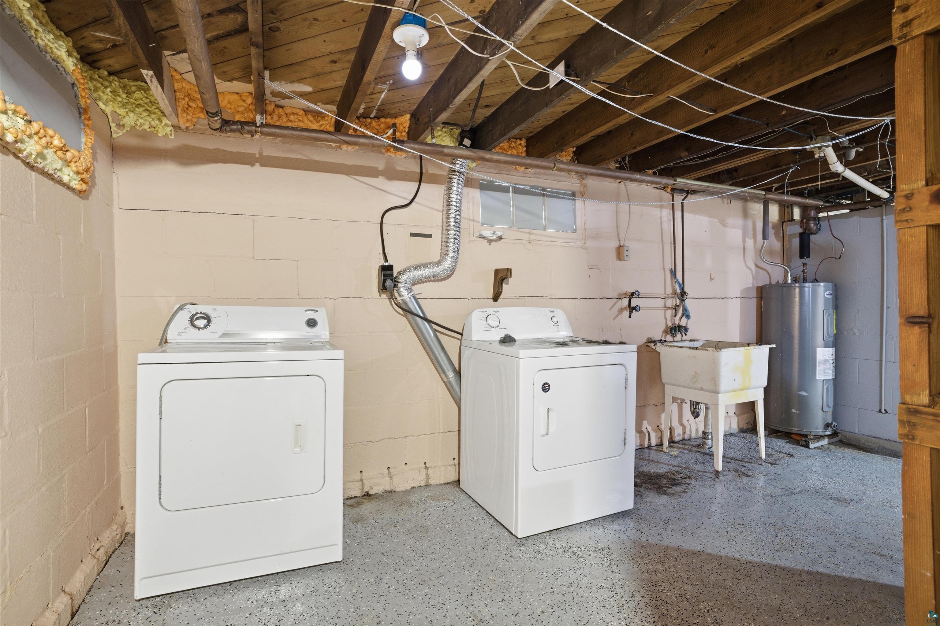 726 Summit Street Eveleth, MN 55734 - Photo 21 of 29 Laundry area featuring separate washer and dryer and water heater