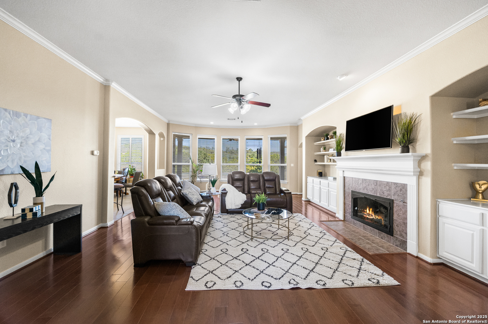 123 Dodder Lane Spring Branch, TX 78070 - Photo 13 of 72 a living room with furniture fireplace and flat screen tv