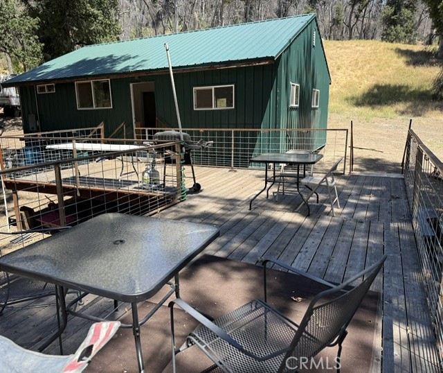 Back of cabin off raised deck