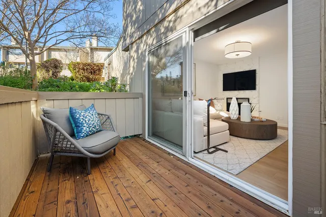 a living room with couch and a table