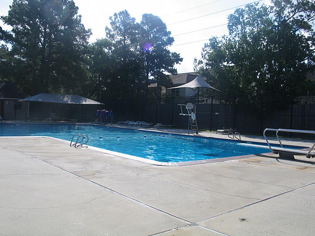 9202 Bayou Bluff Drive Spring, TX 77379 - Photo 31 of 33 a backyard of a house with trampoline fire pit tables and chairs