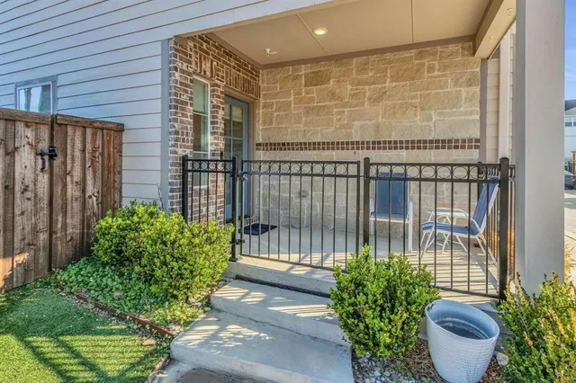 a view of a porch with a garden
