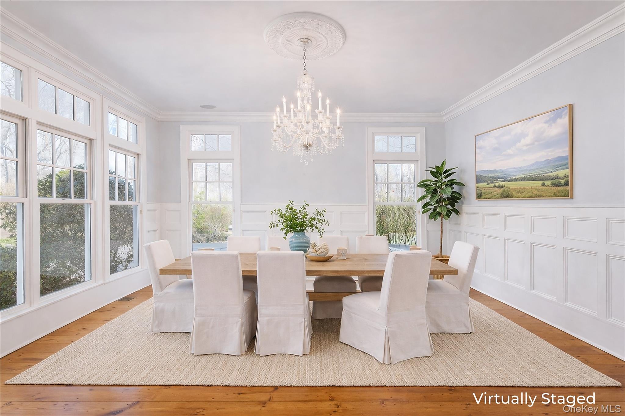 9 Old Field Road Setauket, NY 11733 - Photo 12 of 50 Formal Dining Room With Walls Of Windows & Custom Millwork Throughout.