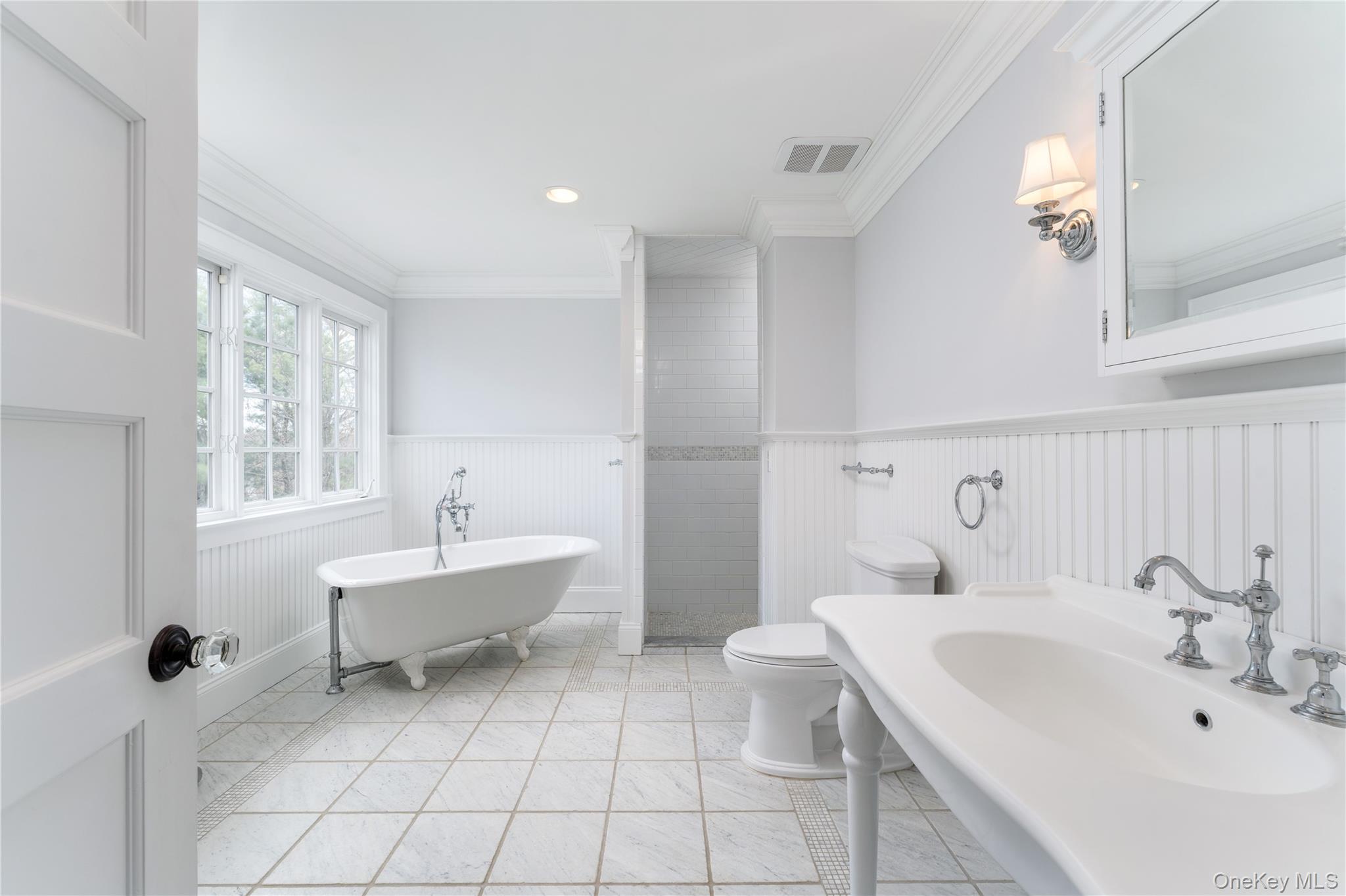 9 Old Field Road Setauket, NY 11733 - Photo 30 of 50 Magnificent Primary Bathroom With Clawfoot Soaking Tub, Walk-In Shower & Radiant Heated Marble Floors!
