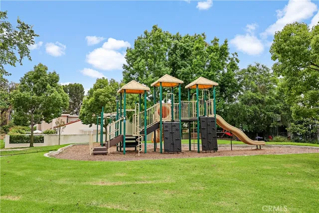 a view of a park with slide