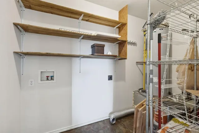 a view of a garage with gym equipment