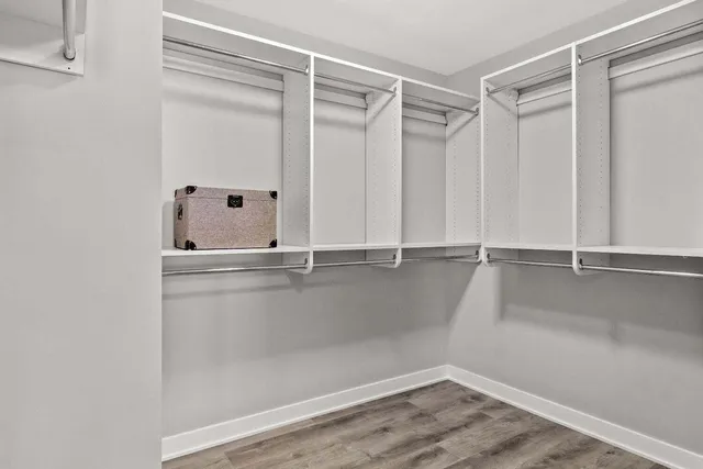 a view of a room with racks on the wall