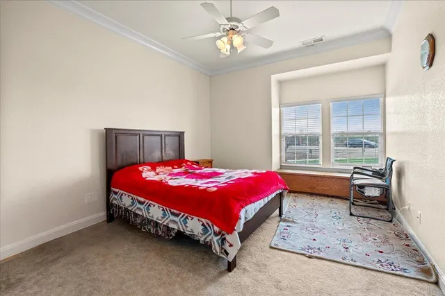 a bedroom with a bed and window