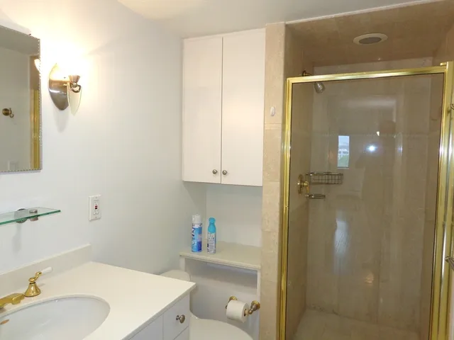a bathroom with a sink and a shower