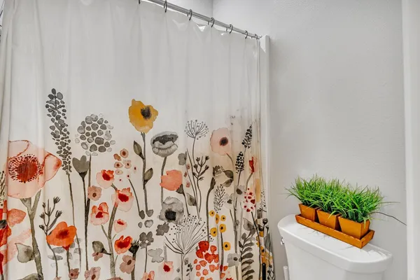 a view of a porch with seating space