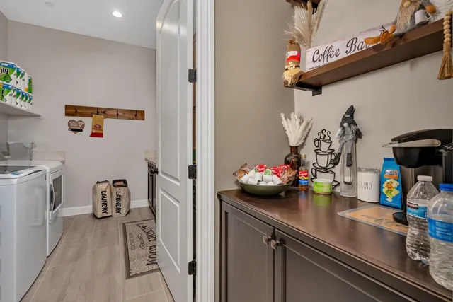 a outdoor space with patio furniture and a fireplace