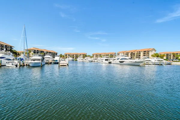 a view of a lake with boats