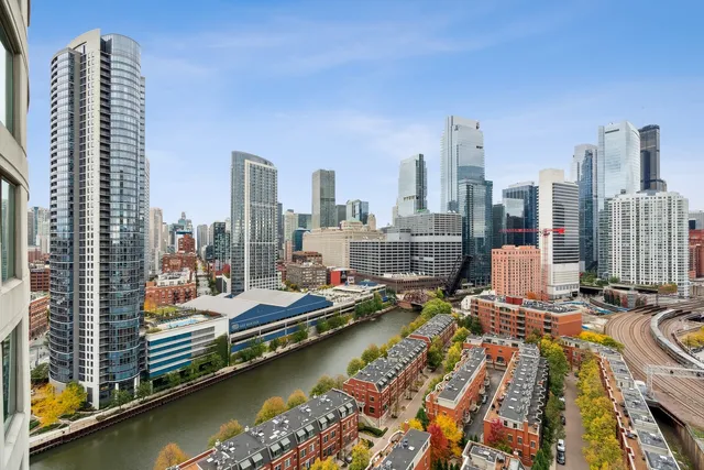 a view of a city with tall buildings