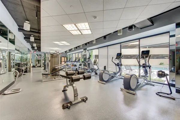 a view of a room with gym equipment