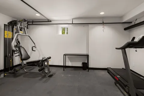 a view of an empty room with racks