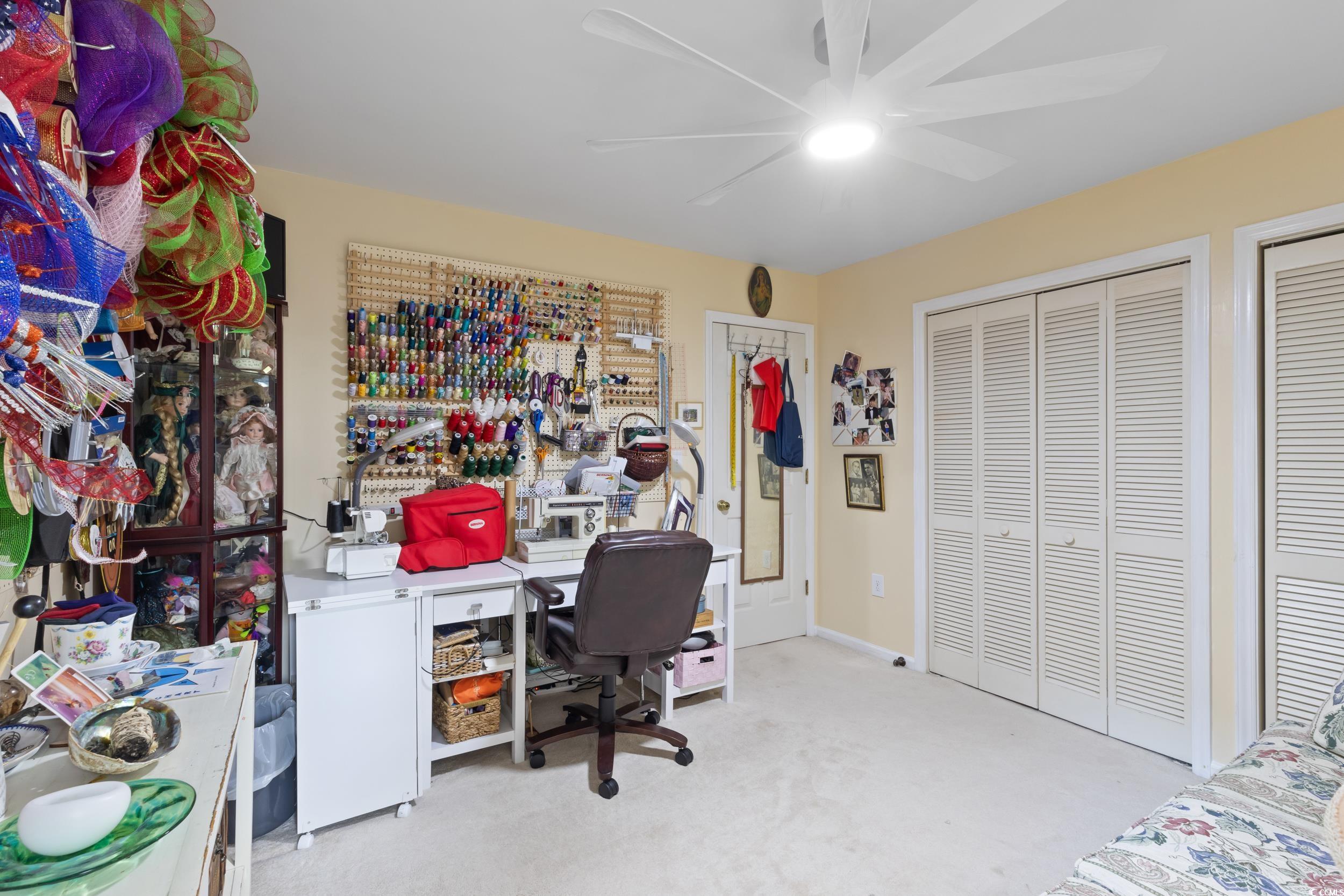 815 Tillson Road North Myrtle Beach, SC 29582 - Photo 24 of 39 Home office featuring ceiling fan and light carpet