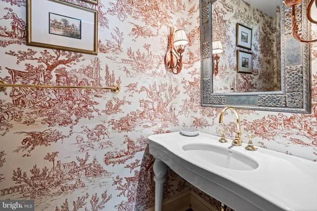 a view of a garden with large trees