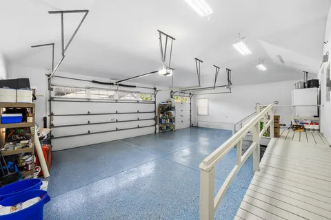 a view of a garage with furniture