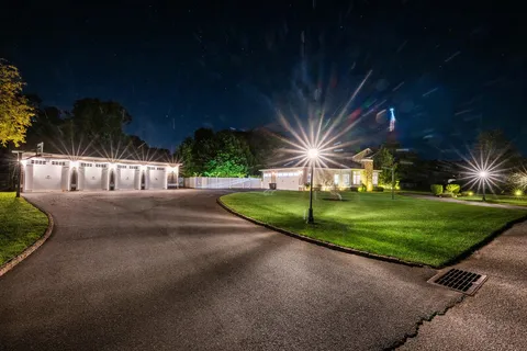 a view of a big building with big yard