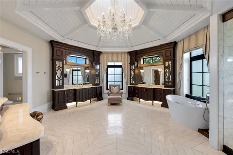 a view of a bathtub in a room
