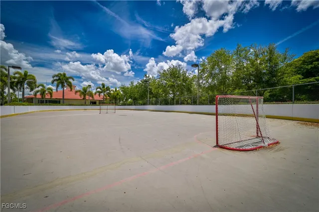 a view of a terrace with a tree