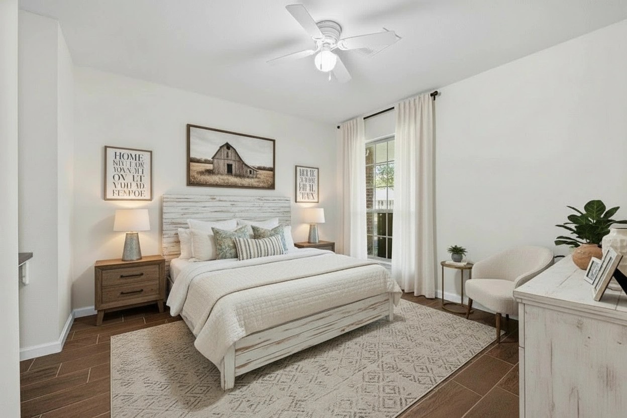 3930 Tumbleweed Lane Baytown, TX 77521 - Photo 15 of 23 a bedroom with a bed and a chandelier