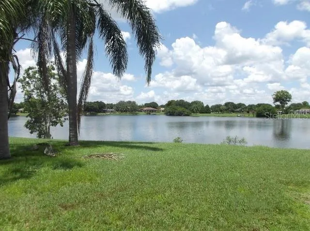 a view of a lake with a big yard