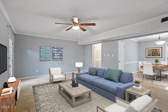 a living room with furniture and a rug