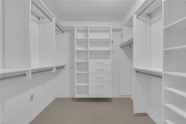 a view of walk in closet with empty racks