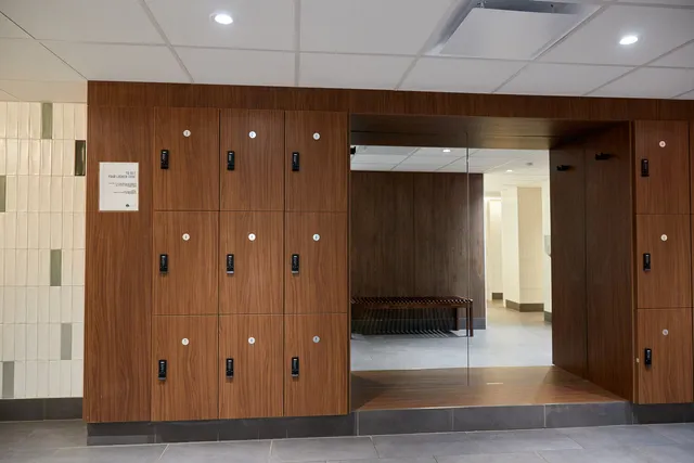 a view of a living room and bathroom