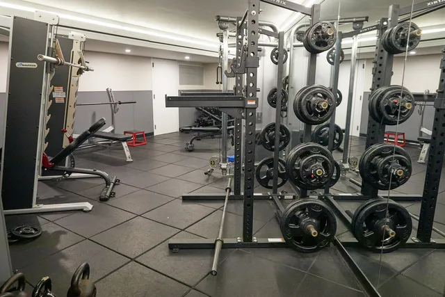a view of a room with gym equipment